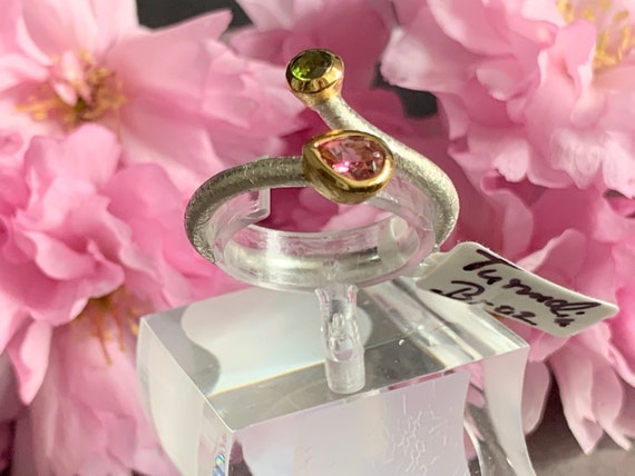 Very fine tourmaline ring in sterling silver 925 sterling with gold-plated edge (5 microns)