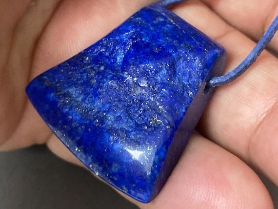 Drilled lapis lazuli pendant – deep blue gemstone with a regal aura, unique natural stone for jewelry & gifts, 3D trapezoid