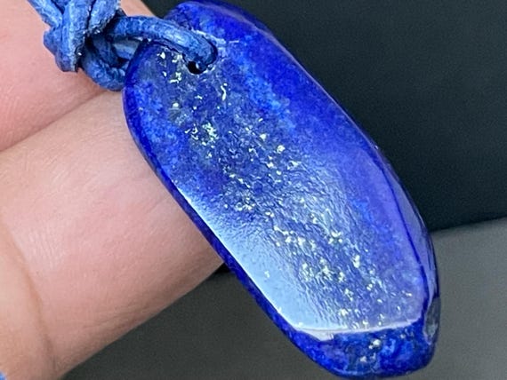 Drilled lapis lazuli pendant, deep blue tone, reversible, fantasy shape, gemstone pendant, gift for her