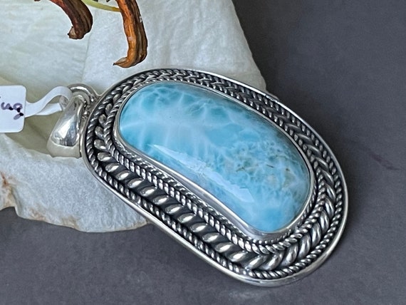 Very nice Larimar Pendant in an extravagant design with silver (925) sterling.