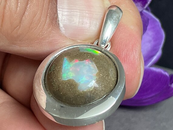 Genuine precious opal with matrix (Africa) pendant in sterling silver (925) in a special design