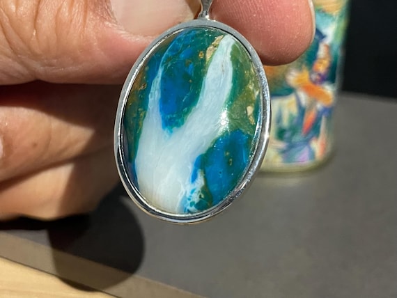 Genuine precious opal with matrix (Africa) pendant in sterling silver (925) in a special design