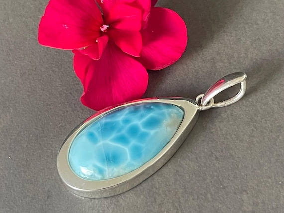 Very nice Larimar Pendant in an extravagant design with silver (925) sterling.