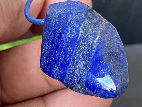 Drilled lapis lazuli pendant, deep blue tone, reversible, fantasy shape, gemstone pendant, gift for her