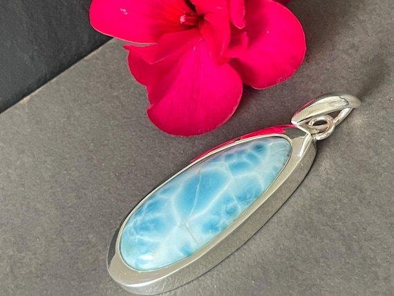 Very nice Larimar Pendant in an extravagant design with silver (925) sterling.
