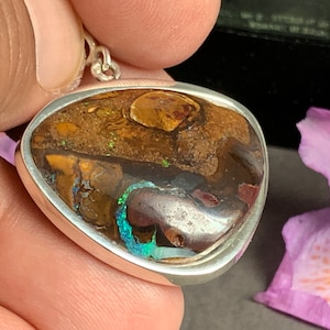 Boulder Opal (Australia) Pendant in Sterling Silver (925)