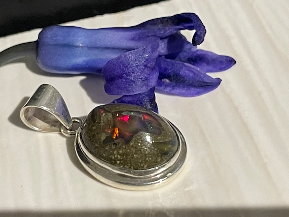 Genuine precious opal with matrix (Africa) pendant in sterling silver (925) in a special design