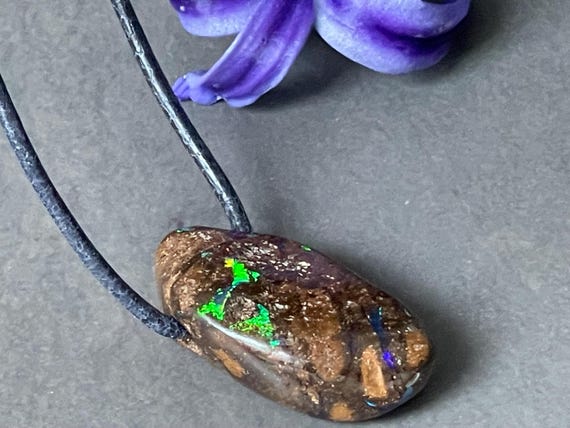 Genuine precious opal with matrix (Africa) pendant in sterling silver (925) in a special design