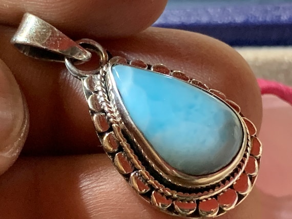 Very nice Larimar Pendant in an extravagant design with silver (925) sterling.