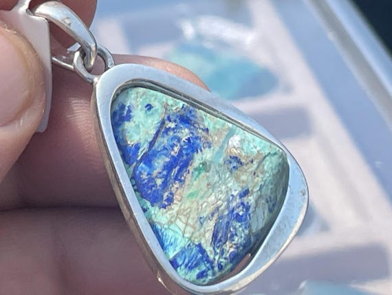 Azurite-Chrysocolla pendant – genuine gemstone in 925 Sterling silver for inner balance, expression & spiritual depth – unique, handmade