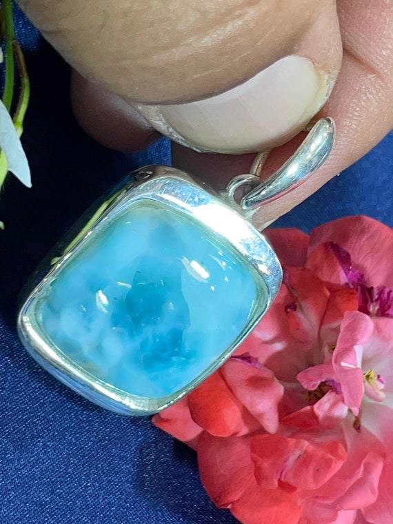 Very nice Larimar Pendant in an extravagant design with silver (925) sterling.