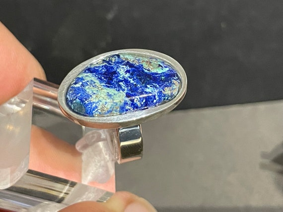 Unique azurite chrysocolla ring made of sterling silver | Handmade | Rare color combination | Origin: Arizona & Ural