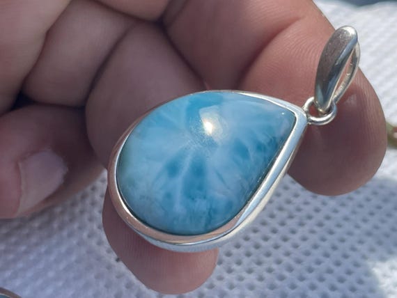 Very nice Larimar Pendant in an extravagant design with silver (925) sterling.