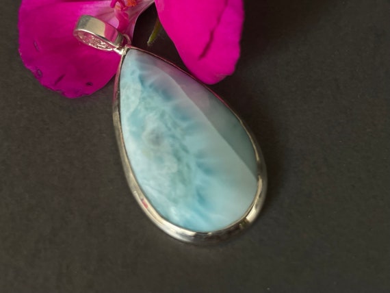 Very nice Larimar Pendant in an extravagant design with silver (925) sterling.