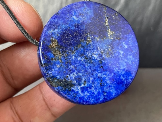 Large round lapis lazuli pendant drilled spiritual gemstone jewelry as a unique piece for intuition truth & new energy, the Planetarium