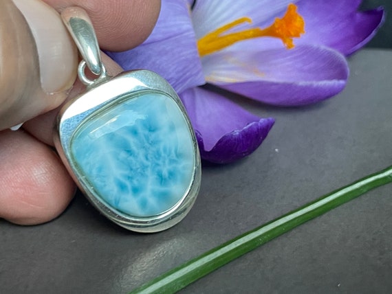 Very nice Larimar Pendant in an extravagant design with silver (925) sterling.