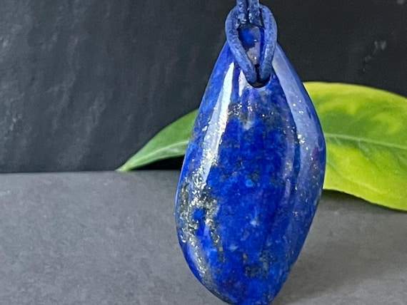 Drilled lapis lazuli pendant, deep blue tone, reversible, fantasy shape, gemstone pendant, gift for her