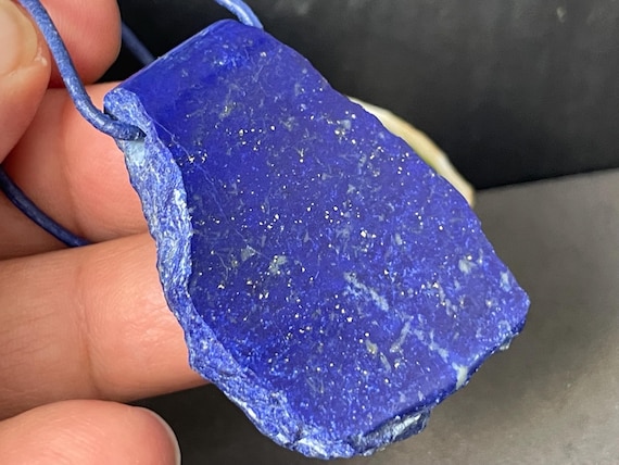 Drilled lapis lazuli pendant, deep blue tone, reversible, fantasy shape, gemstone pendant, gift for her