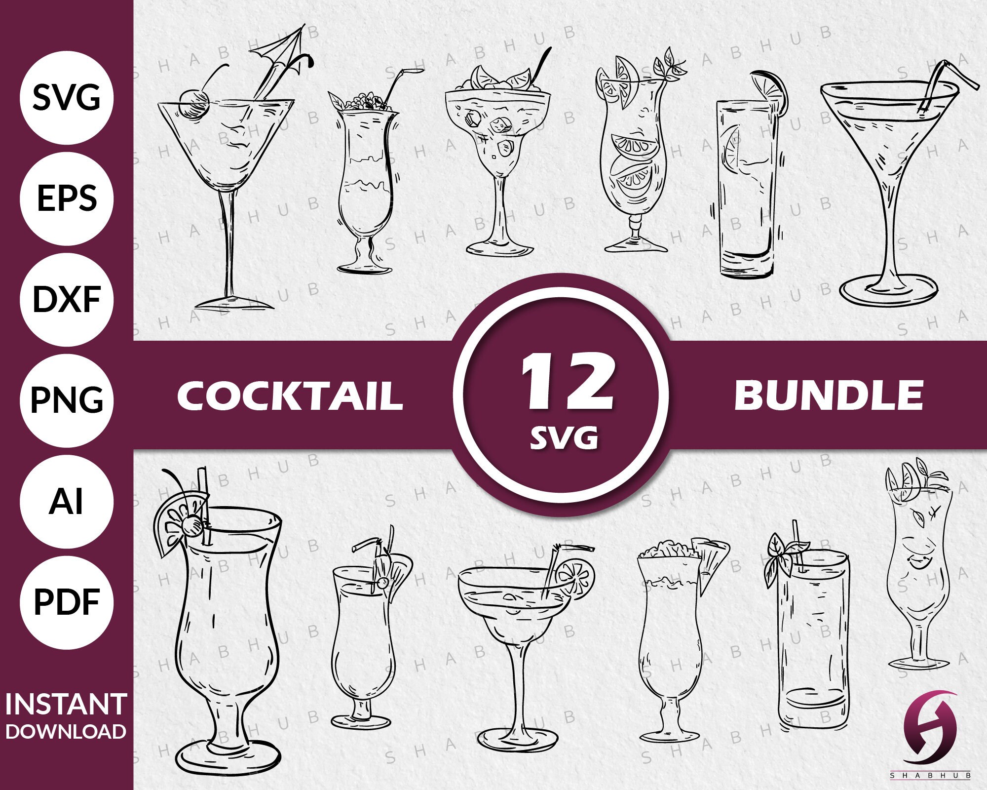 Cocktail Glass SVG Bundle Cocktail Stencil Cocktail | Etsy
