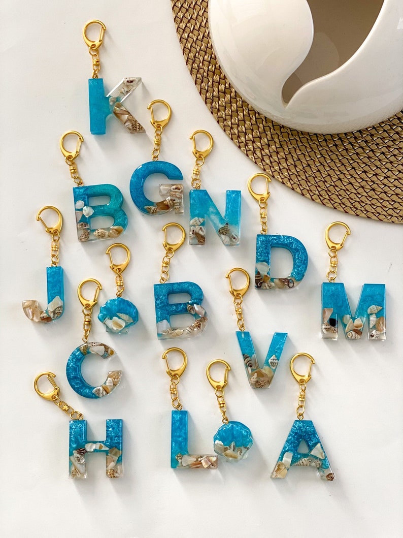 Beach/Ocean Resin Letter Keychains Etsy