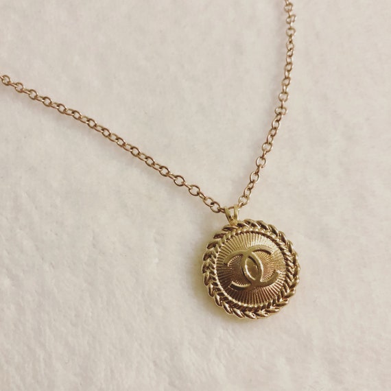 Gold Chanel Button Necklace Etsy