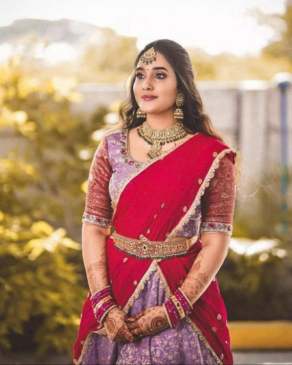 Kanchipuram Half Saree Lehenga Blouse Dupatta South Indian - Etsy Kanchipuram Half Saree Lehenga Blouse Dupatta South Indian - Etsy
