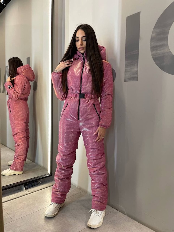 Women Ski Jumpsuit Pink Ski Suit Snowboard Suit Winter Etsy