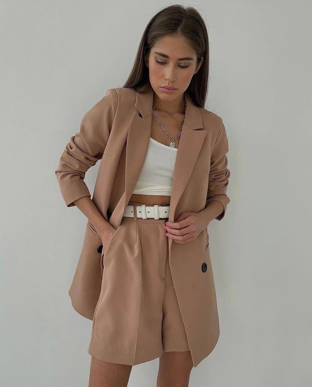 Women Suit Blue Beige White Womens Two 