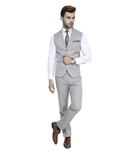 Indian Poshak Suit Set for Men 2 Piece Waistcoat Vest Pant Royal Wedding Reception Elegant Formal Outfit