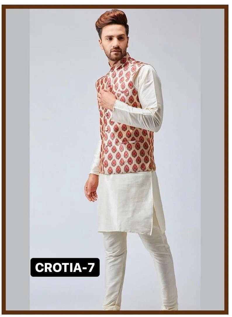 INDOPEHENAWA Kurta Pajama for man Traditional Jodhpuri shops Kurta Pajama waistcoat vest set for Festival Religious Family events