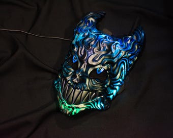 Retouche du masque illuso, fichier d'impression. Masque de démon avec mâchoire mobile pour Halloween.