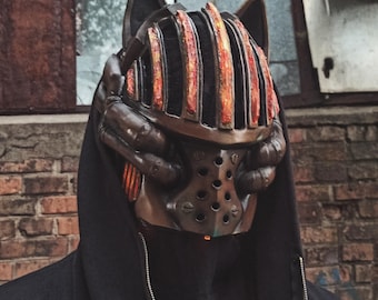 Archivo de gato forjado en el infierno. Máscara para cosplay, moda. Neko infernal.