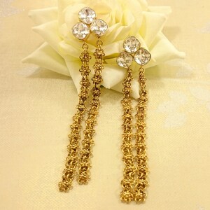 long silver chain earrings,gold handmade chain,flower jewelry,swarovski crystal chain earring,gifts for her,statement earring,valentine gift