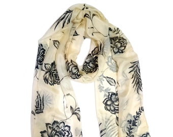 Hand Painted Floral Silk Scarf, Contemporary Fashion Stole