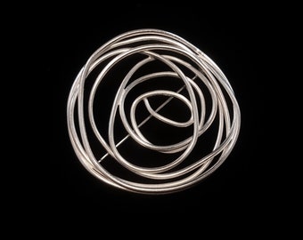 Abstract Sterling Silver Brooch pin, Contemporary Fashion Jewelry, handmade gold brooches, swirl sculpted brooch, unique gift for her