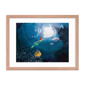Parte de tu mundo: pintura de acuarela impresionista inspirada en La Sirenita de Disney - Impresión artística enmarcada de 18" x 24"