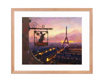 Impressão artística de Ratatouille: pintura a óleo impressionista de Paris (40,6 cm x 50,8 cm emoldurada)