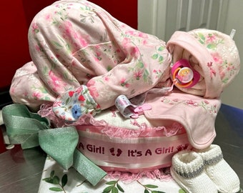 Sleeping Baby Girl Diaper Cake