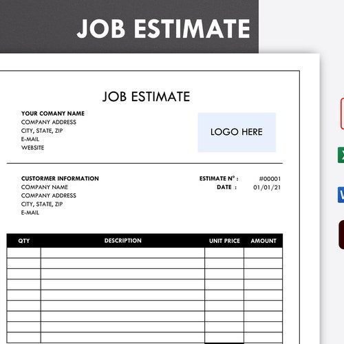 Editable Job Estimate Printable Job Estimate Template Etsy