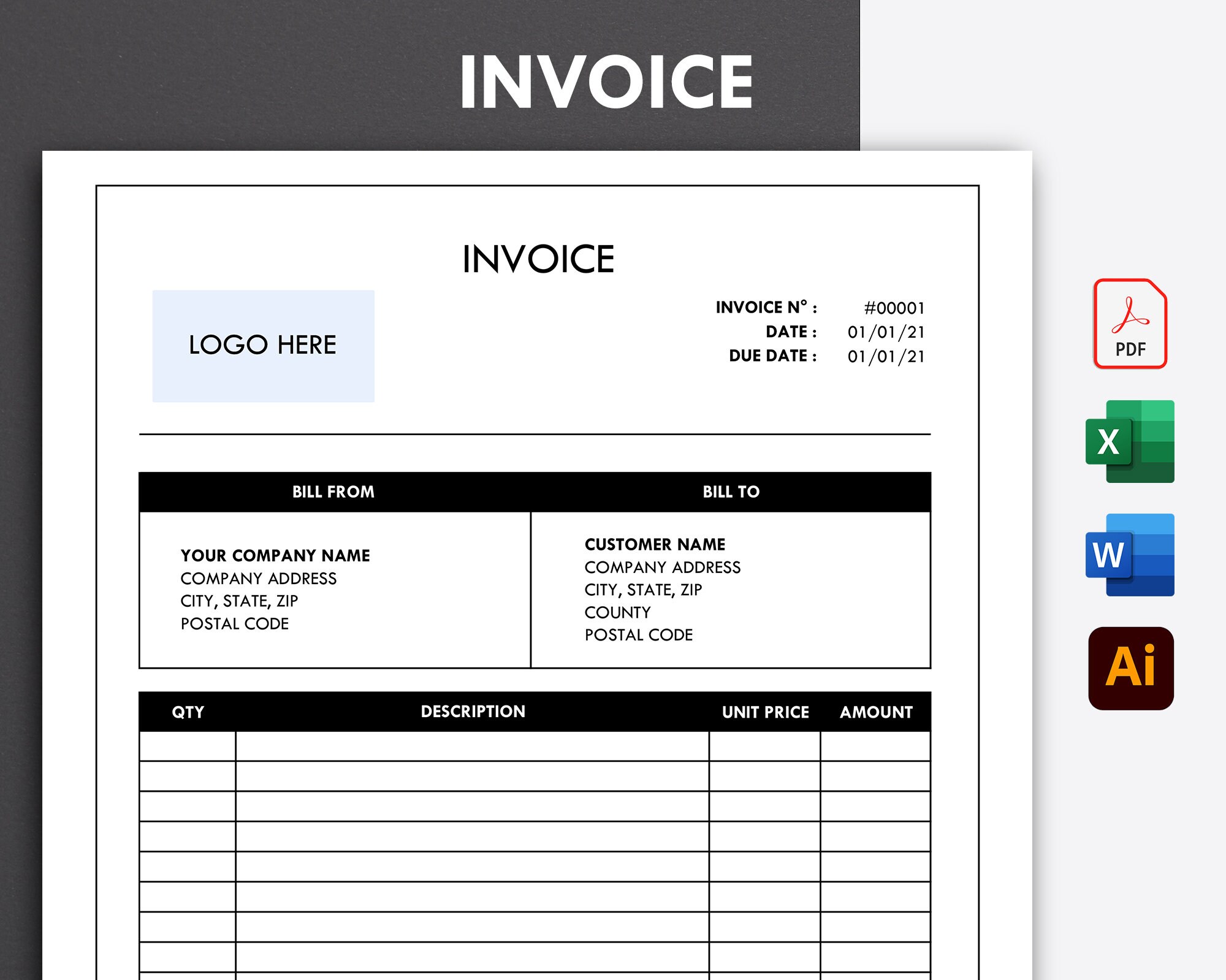invoice template word editable invoice printable invoice etsy