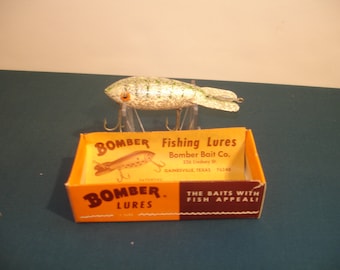 Vintage Wooden Fishing Lure Hand Painted Green Orange Gold Scale