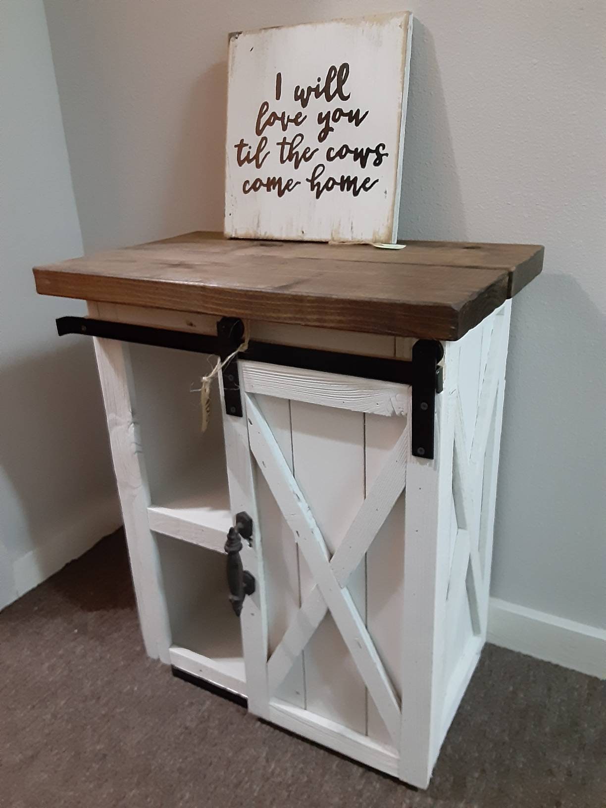 Handmade nightstand with sliding barn door ships fully Etsy