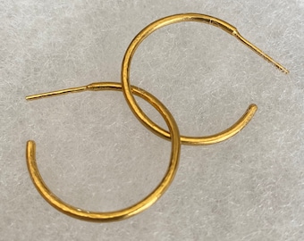 24K Pure Solid Gold Hand Forged 24mm Hoop Earrings