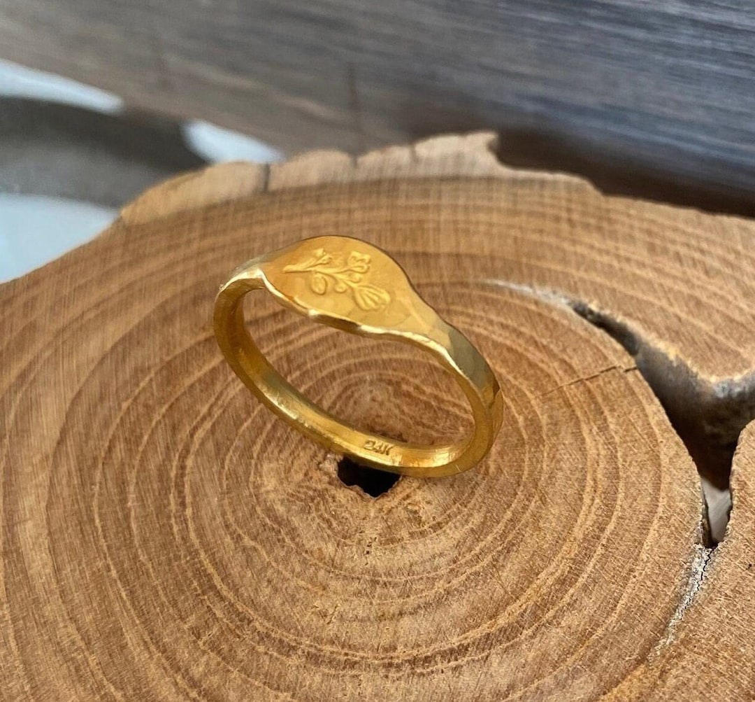 Anillo de sello de oro macizo puro de 24 quilates forjado a mano - Main Image