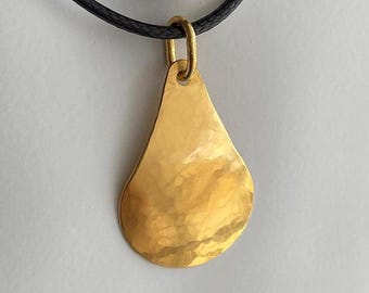 24K Teardrop Style Pendant | Hand-Forged | 99.99% High Purity Solid Gold