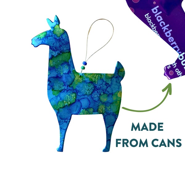 LLAMA ornament- green-  repurposed aluminum can ornament