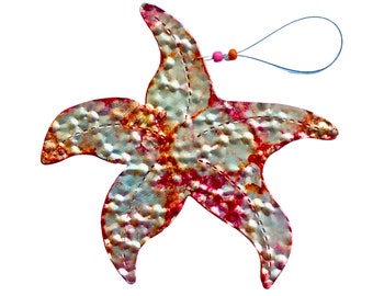 Upcycled Aluminum Starfish Ornament – Hand-Painted Beach Holiday Decor