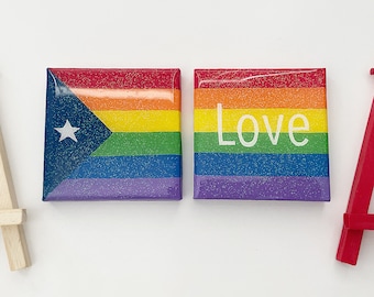 LGBTQ+ Orgullo Mini Pintura de Lienzo con Acabado de Resina / Mini Caballete Incluido