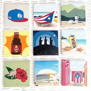 Puerto Rico 3&quot; x 3&quot; Mini Canvas Paintings (mini easel included)
