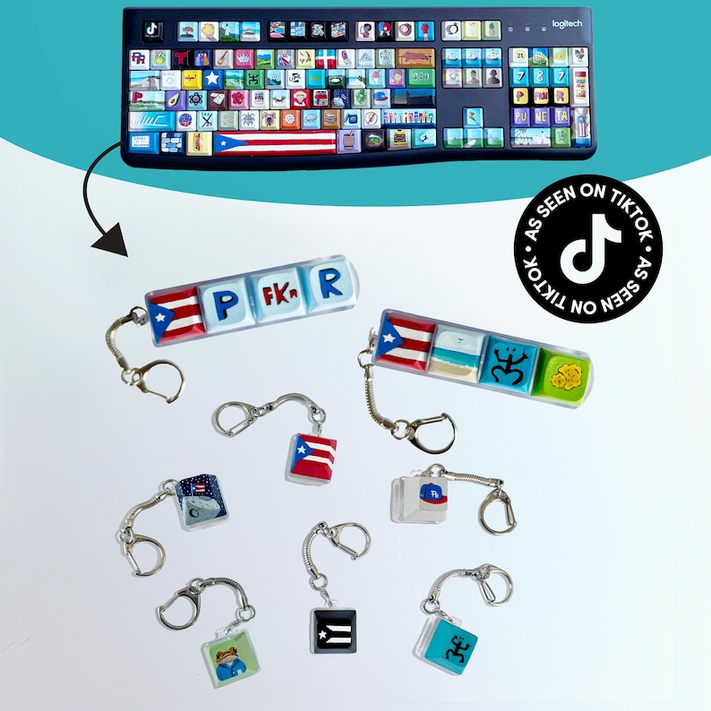Puerto Rico Themed Keyboard Keycap Keychain | Stress Relief Fidget Toy ...